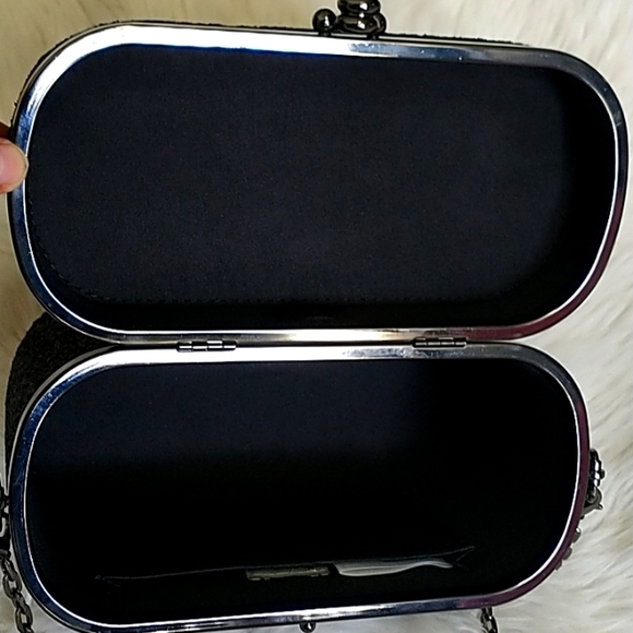 A New Day Black Glitter Oval Box Minaudiere Clutch - Picture 6 of 15